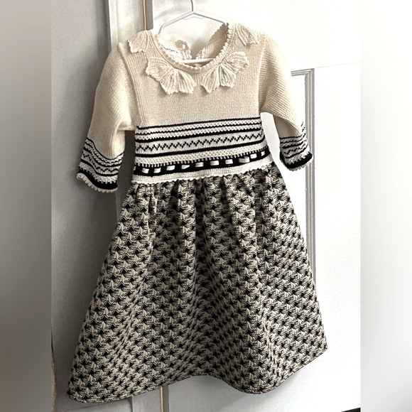 Sharan Two-Fabric Cream and Black Dress - Picture 1 of 8